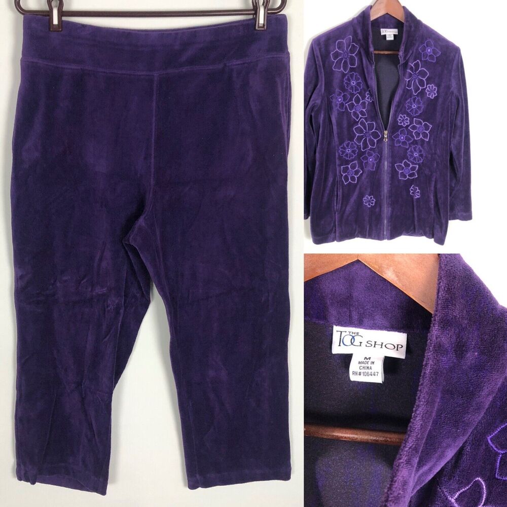 The Tog Shop Purple Full Zip Jacket Cropped Pant Set Women's Size Medium